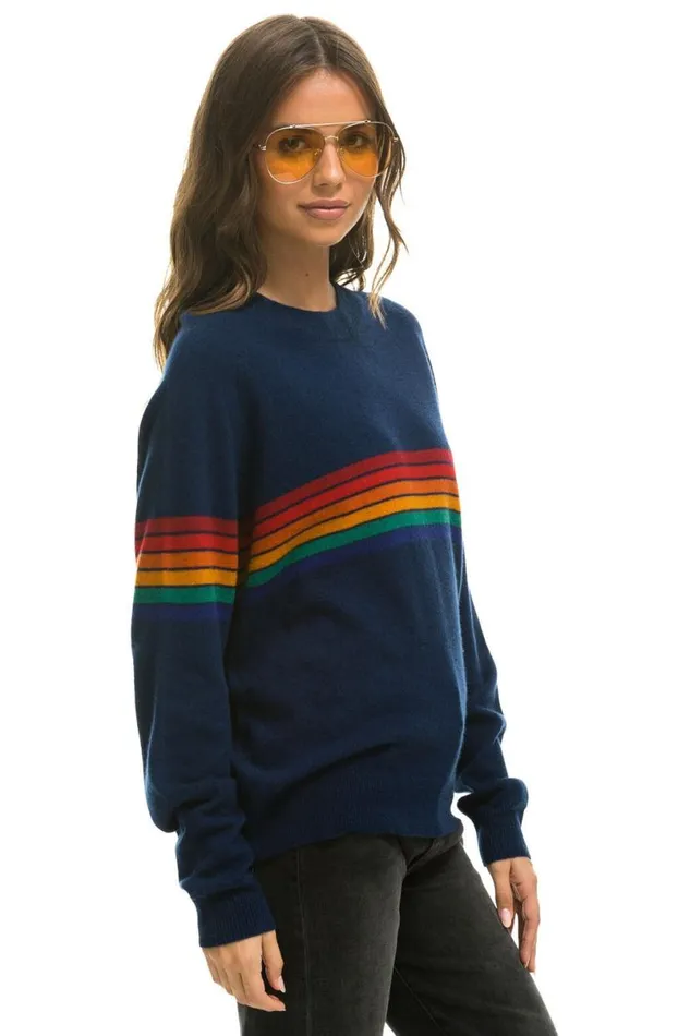 Rainbow Stripe 6 Unisex Light Cashmere Sweater 8211 Midnight Men Aviator Nation Sweatshirts