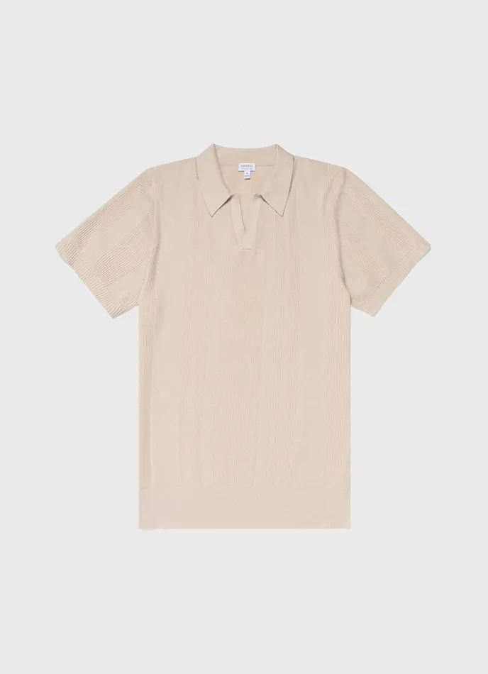 Rib Knit Polo Shirt Beige Men SUNSPEL Knitwear