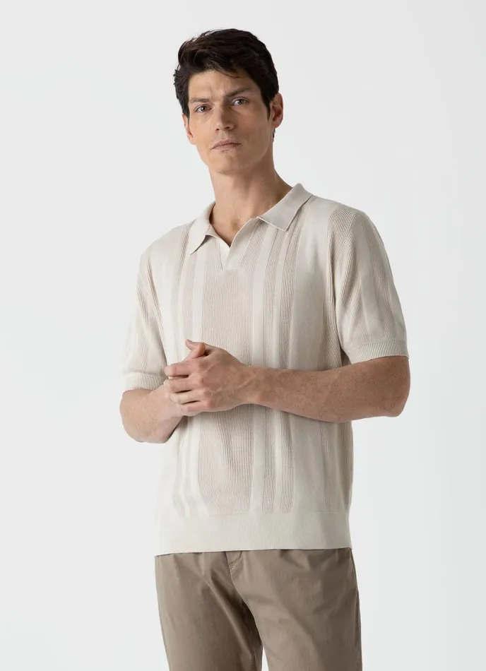 Rib Knit Polo Shirt Beige Men SUNSPEL Knitwear