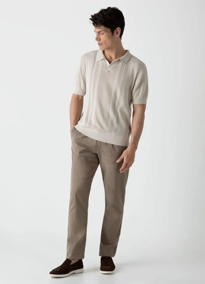 Rib Knit Polo Shirt Beige Men SUNSPEL Knitwear