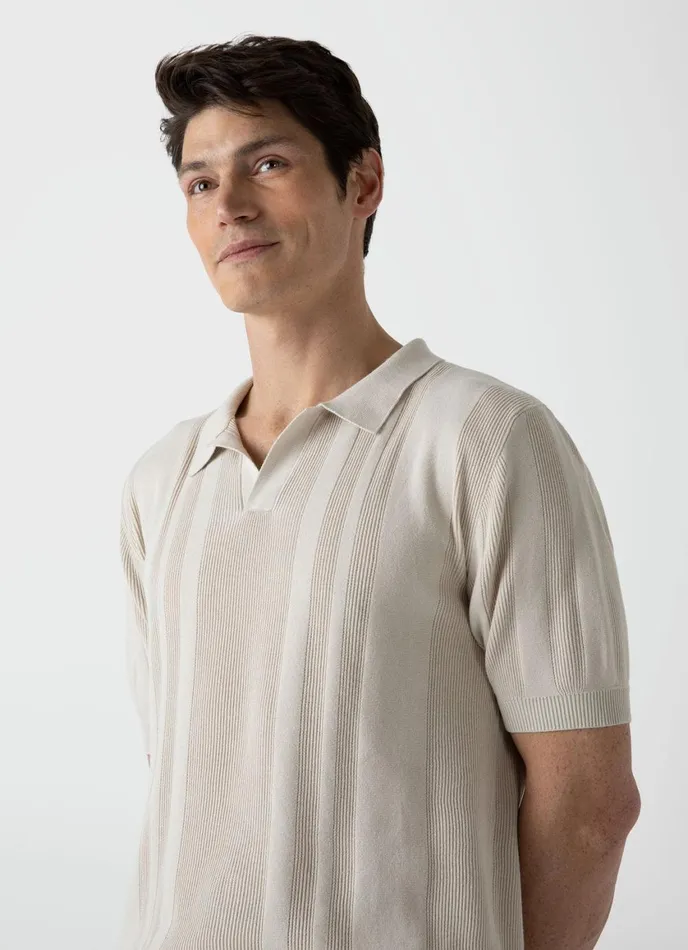 Rib Knit Polo Shirt Beige Men SUNSPEL Knitwear