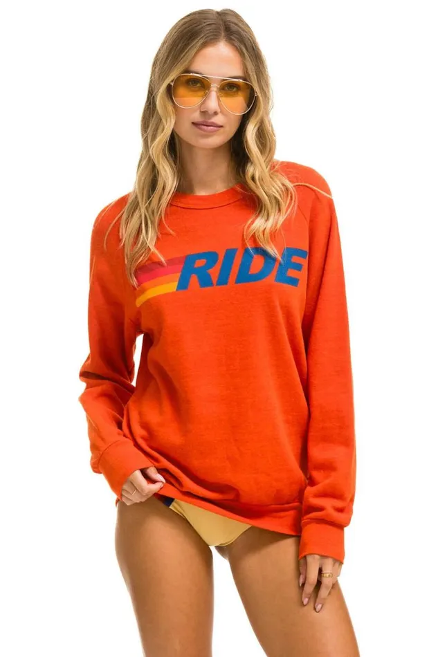 Ride Logo Crew Sweatshirt 8211 Orange WomenMen Aviator Nation Sweatshirts