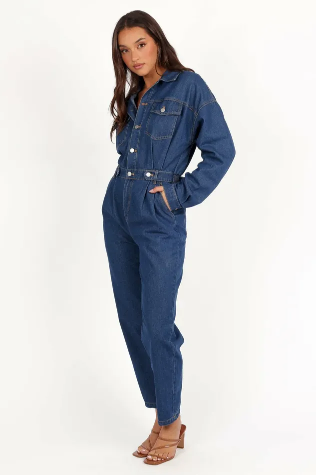 Rosa Denim Jumpsuit Dark Denim Women Jumpsuits and Rompers Petal and Pup