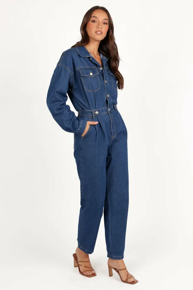 Rosa Denim Jumpsuit Dark Denim Women Jumpsuits and Rompers Petal and Pup