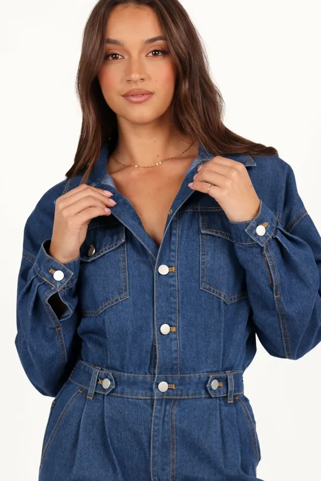 Rosa Denim Jumpsuit Dark Denim Women Jumpsuits and Rompers Petal and Pup