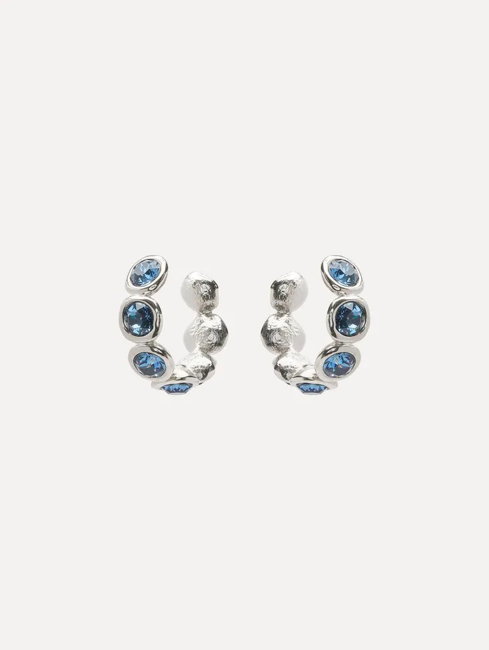 Round Stone Hoop Earrings Denim Blue Women Oscar De La Renta Earrings