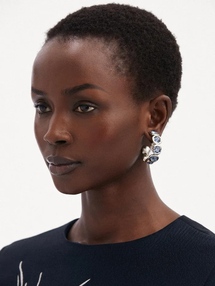Round Stone Hoop Earrings Denim Blue Women Oscar De La Renta Earrings Round Stone Hoop Earrings Denim Blue Women Oscar De La Renta Earrings