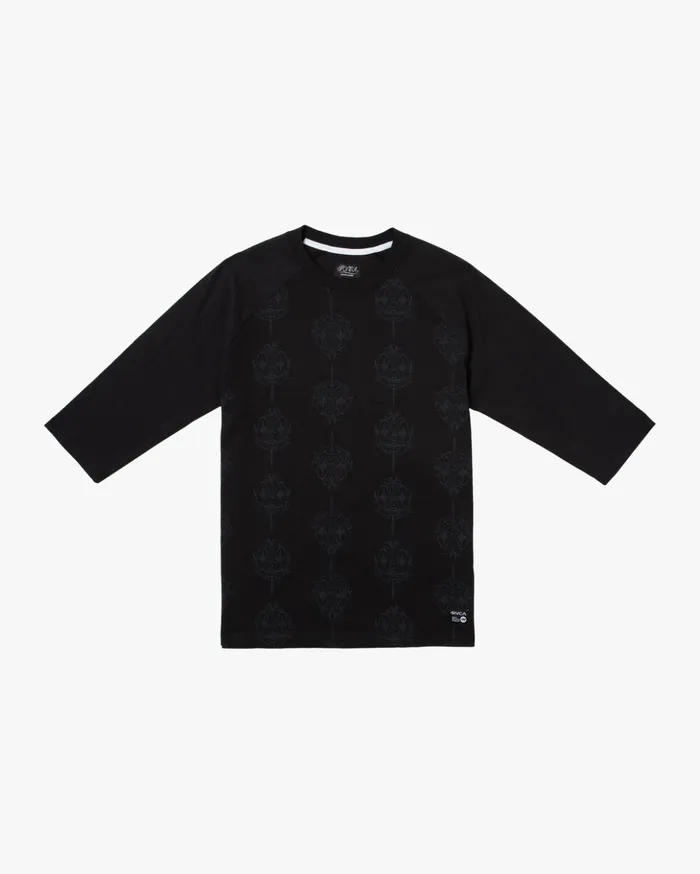RVCA Artist Tees Mister Cartoon Smile Now Baseball Tee Blackgrey 8211 Men