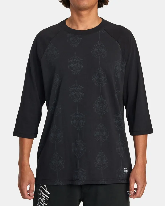 RVCA Artist Tees Mister Cartoon Smile Now Baseball Tee Blackgrey 8211 Men