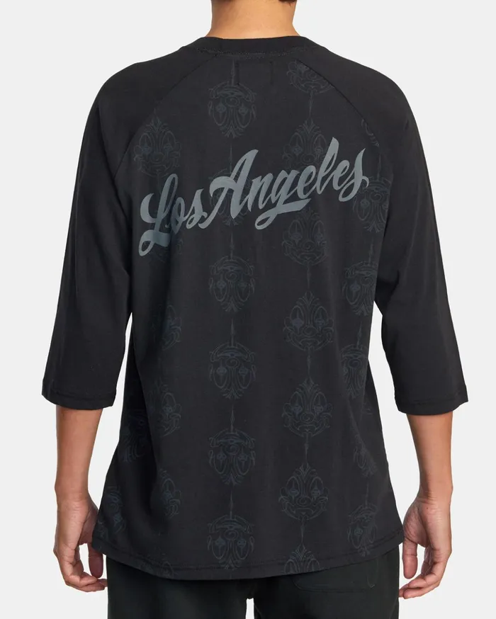 RVCA Artist Tees Mister Cartoon Smile Now Baseball Tee Blackgrey 8211 Men
