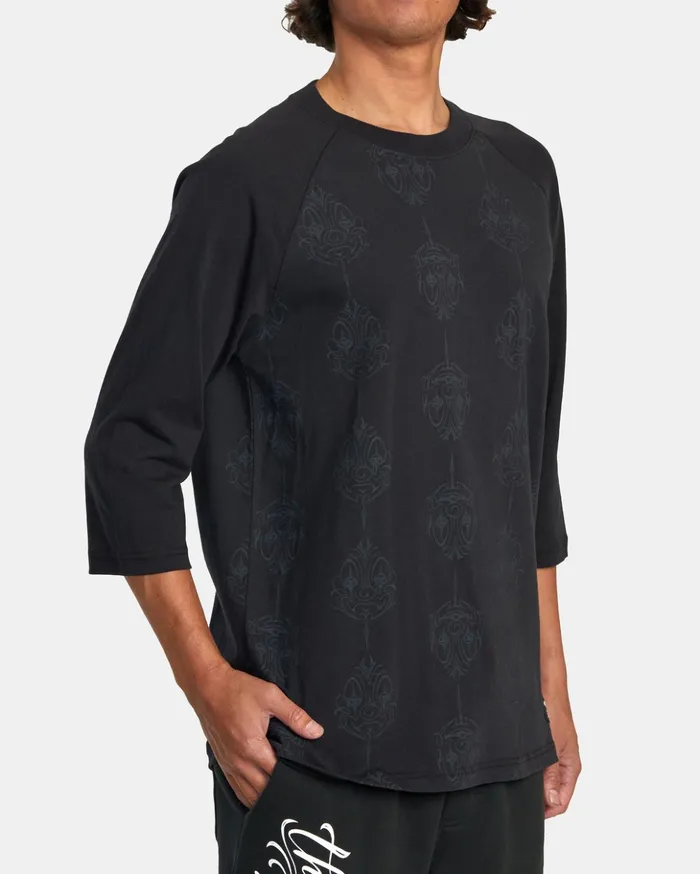 RVCA Artist Tees Mister Cartoon Smile Now Baseball Tee Blackgrey 8211 Men