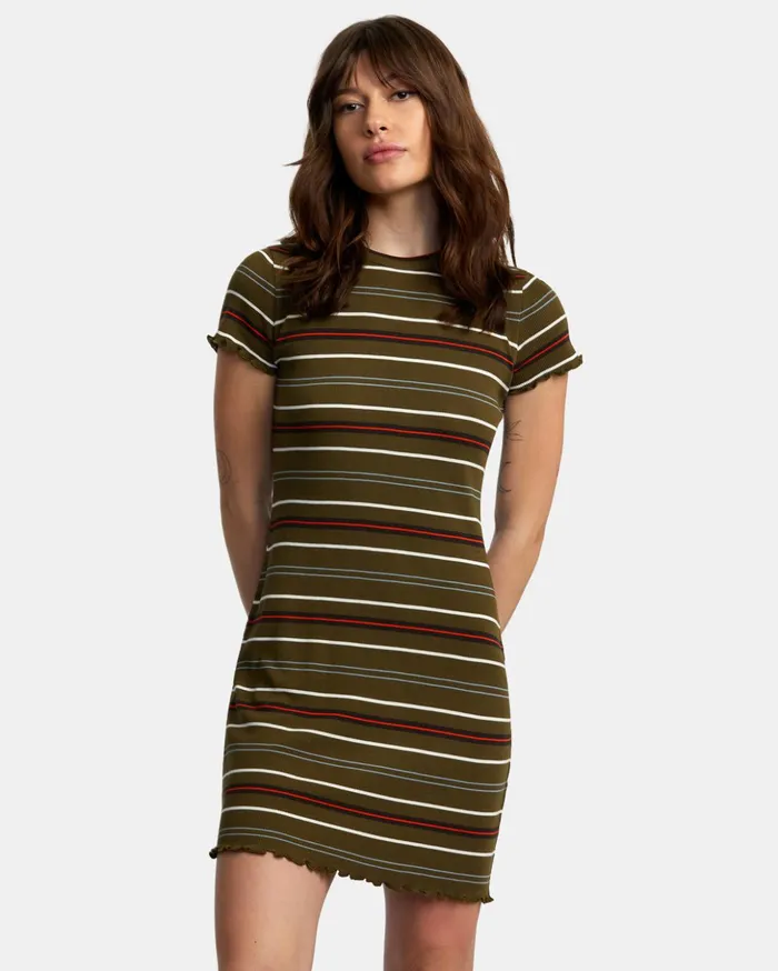 RVCA Dresses Rompers Rover Rib Knit Dress Dark Olive 8211 Women
