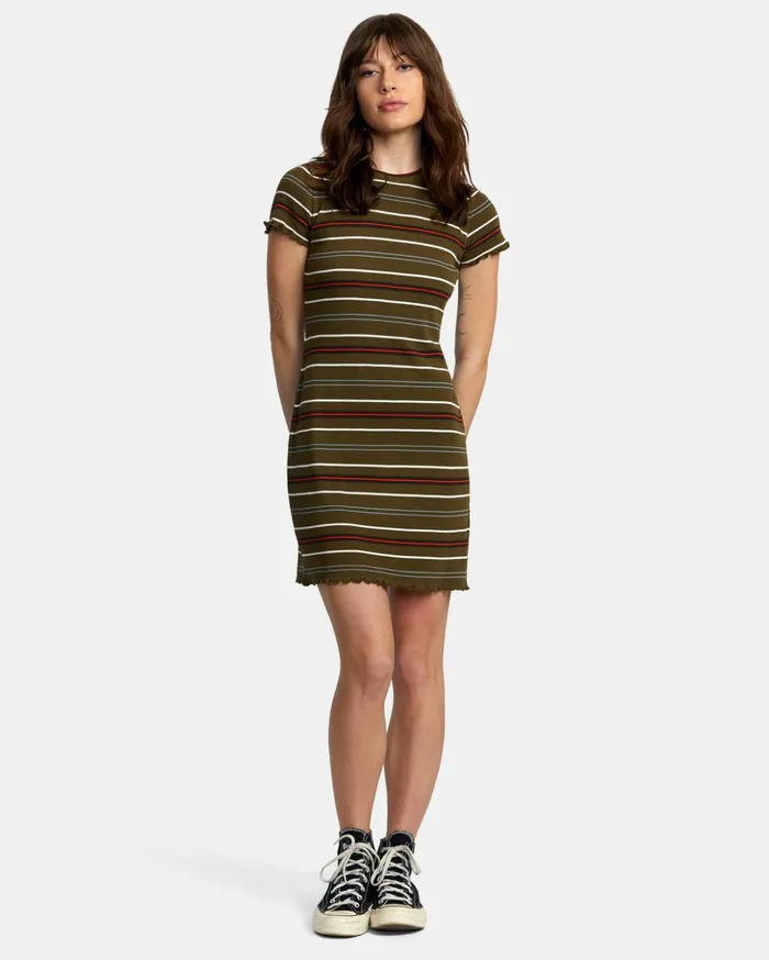 RVCA Dresses Rompers Rover Rib Knit Dress Dark Olive 8211 Women