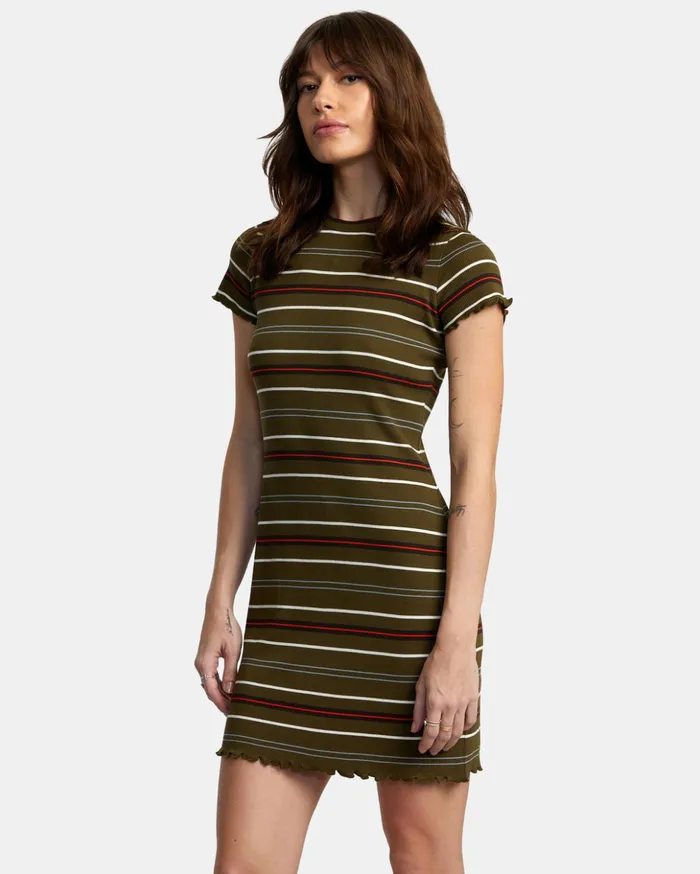 RVCA Dresses Rompers Rover Rib Knit Dress Dark Olive 8211 Women