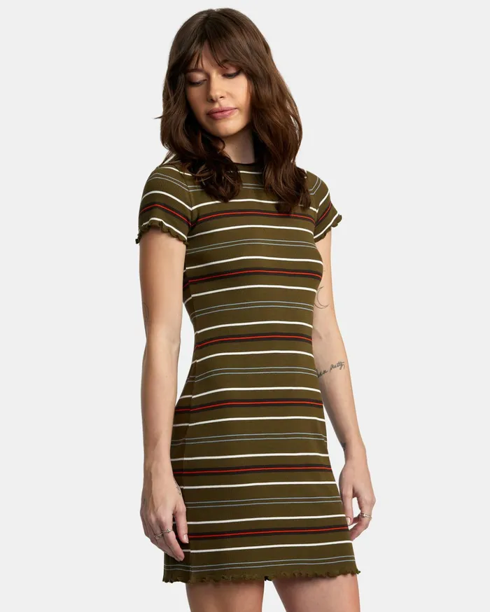 RVCA Dresses Rompers Rover Rib Knit Dress Dark Olive 8211 Women