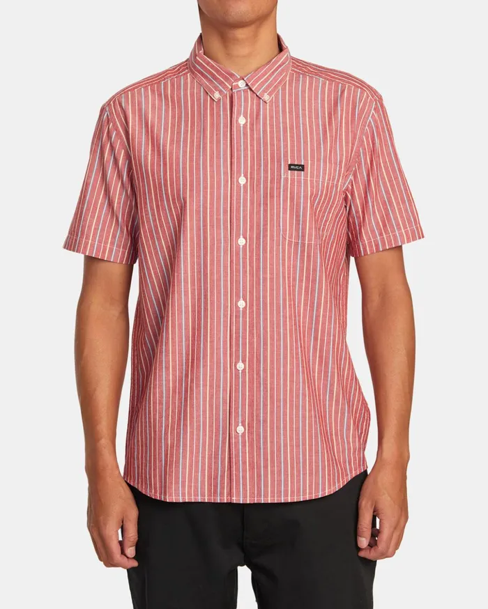 RVCA Shirts Flannels Daybreak Stripe Short Sleeve Shirt Scarlett 8211 Men