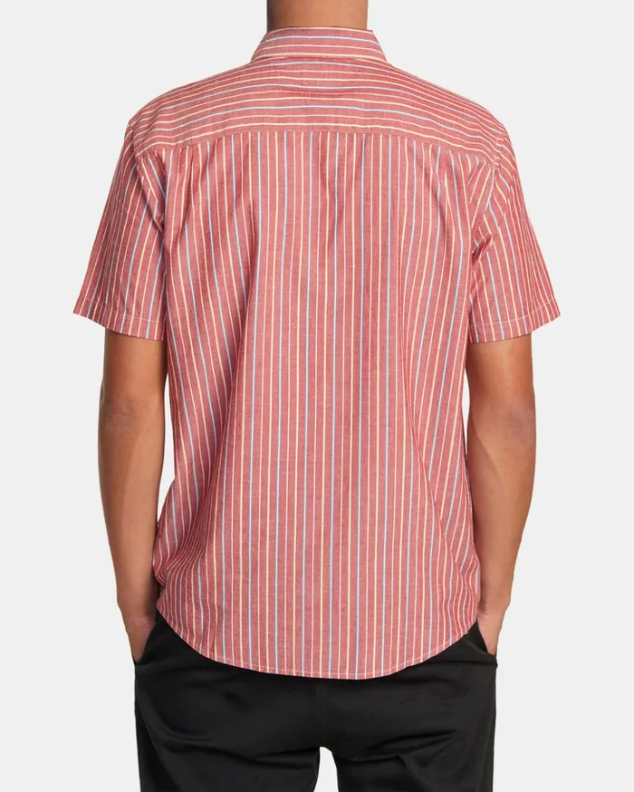 RVCA Shirts Flannels Daybreak Stripe Short Sleeve Shirt Scarlett 8211 Men