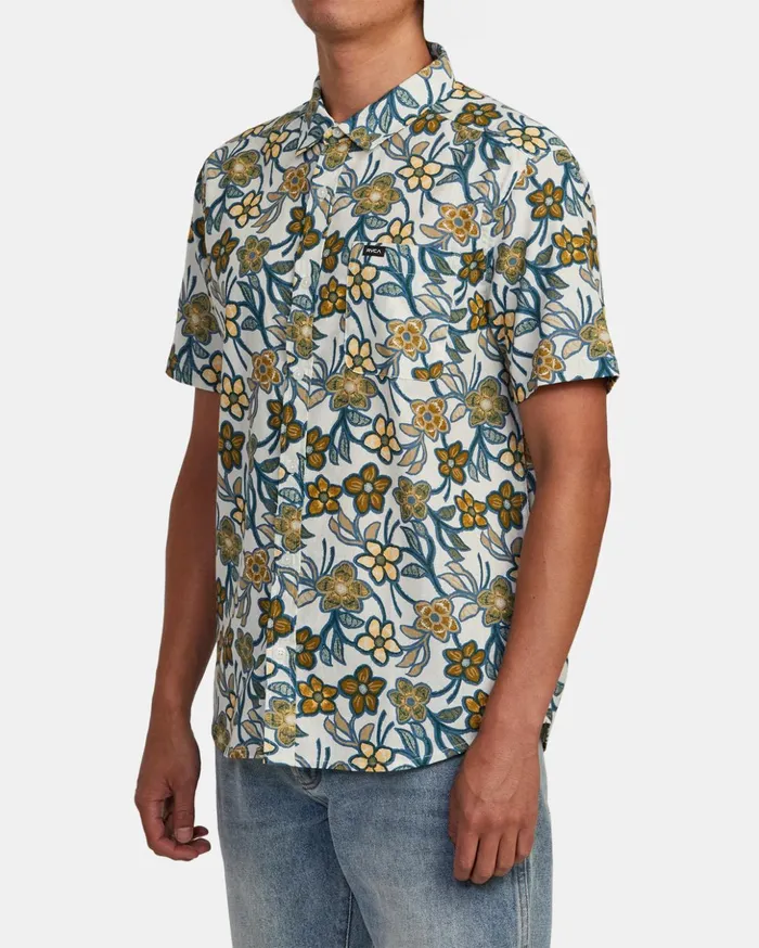 RVCA Shirts Flannels Evening Floral Shirt Silver Bleach 8211 Men