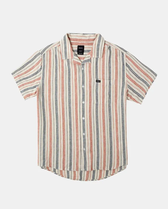RVCA Shirts Flannels Satellite Stripe Short Sleeve Shirt Khaki 8211 Men
