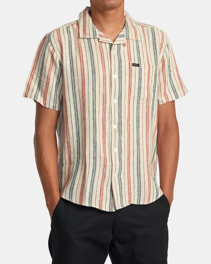 RVCA Shirts Flannels Satellite Stripe Short Sleeve Shirt Khaki 8211 Men