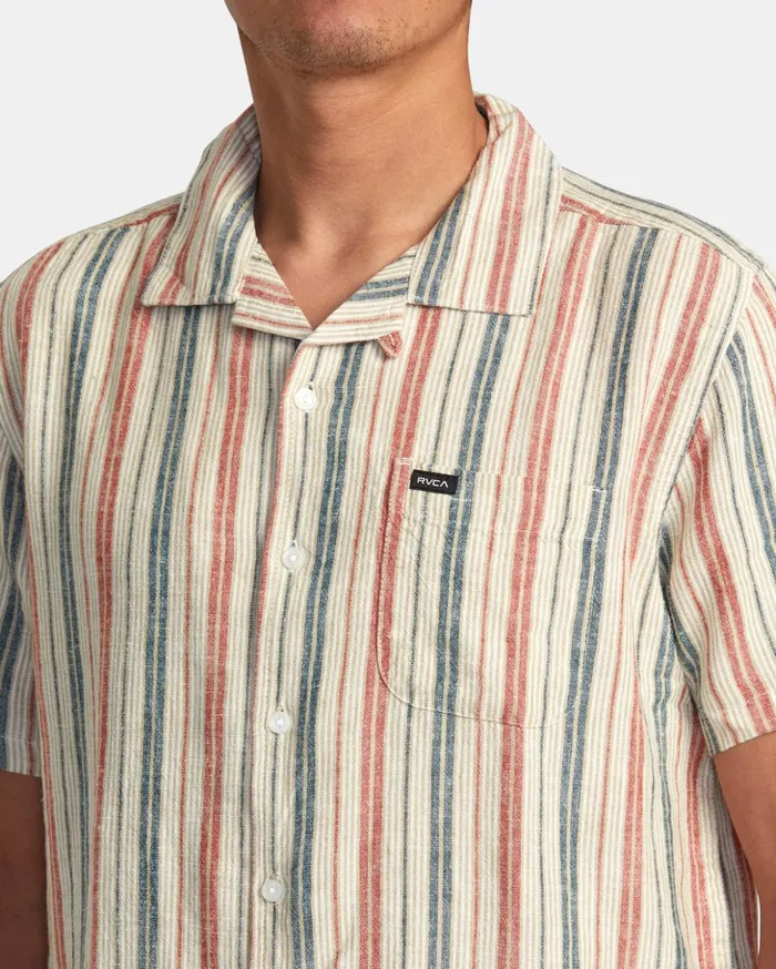RVCA Shirts Flannels Satellite Stripe Short Sleeve Shirt Khaki 8211 Men