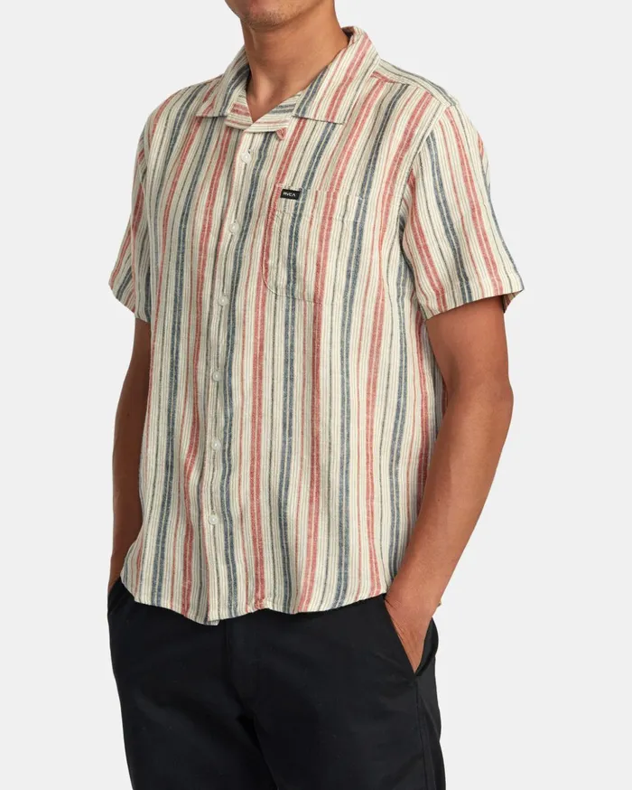 RVCA Shirts Flannels Satellite Stripe Short Sleeve Shirt Khaki 8211 Men