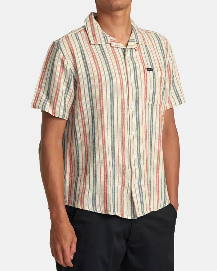 RVCA Shirts Flannels Satellite Stripe Short Sleeve Shirt Khaki 8211 Men