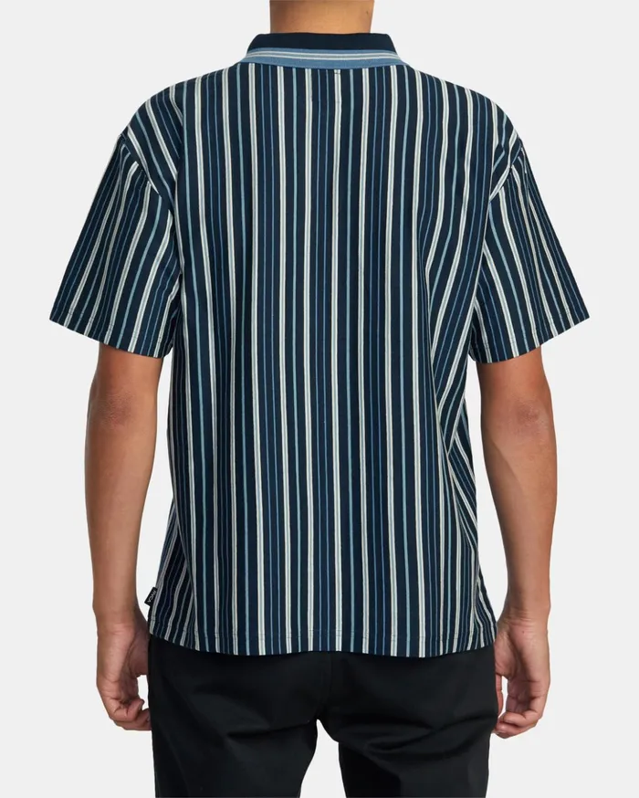 RVCA Short Sleeves Uptown Stripe Short Sleeve Polo Shirt Moody Blue 8211 Men RVCA Short Sleeves Uptown Stripe Short Sleeve Polo Shirt Moody Blue 8211 Men