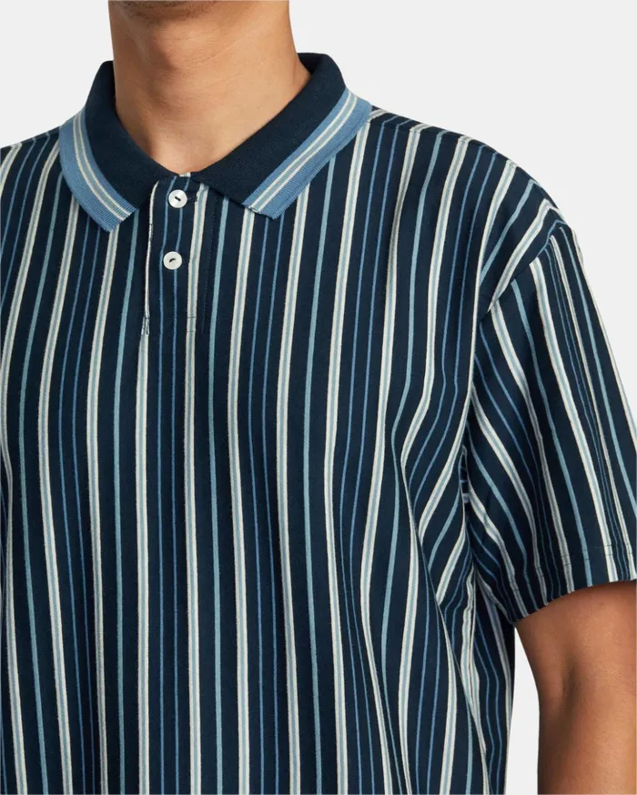 RVCA Short Sleeves Uptown Stripe Short Sleeve Polo Shirt Moody Blue 8211 Men RVCA Short Sleeves Uptown Stripe Short Sleeve Polo Shirt Moody Blue 8211 Men