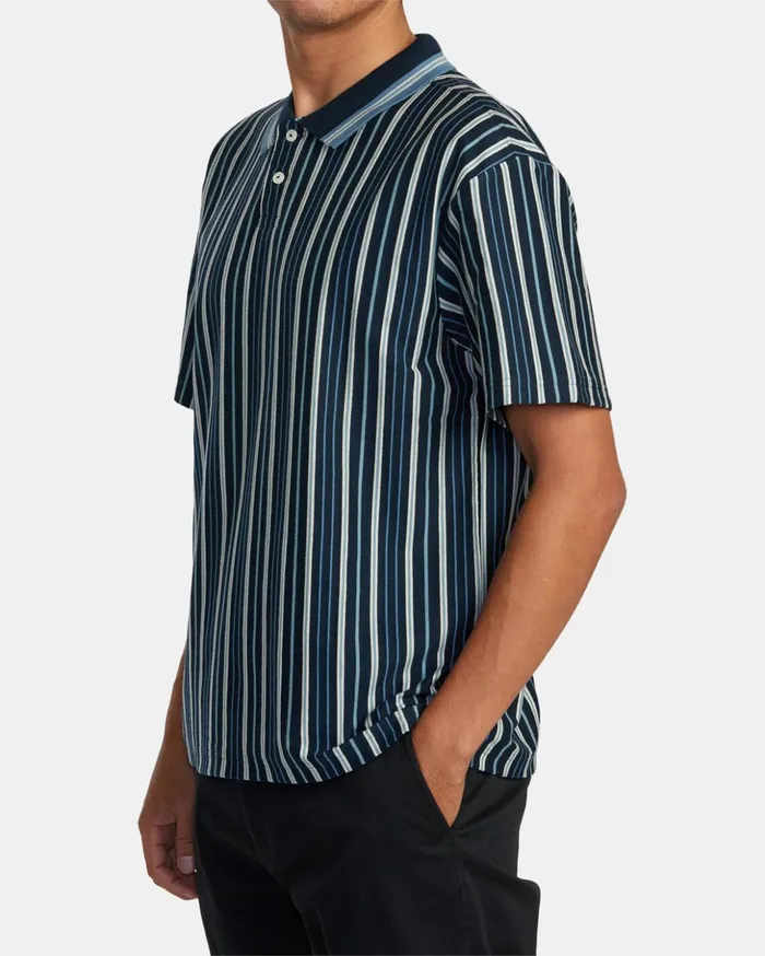 RVCA Short Sleeves Uptown Stripe Short Sleeve Polo Shirt Moody Blue 8211 Men RVCA Short Sleeves Uptown Stripe Short Sleeve Polo Shirt Moody Blue 8211 Men