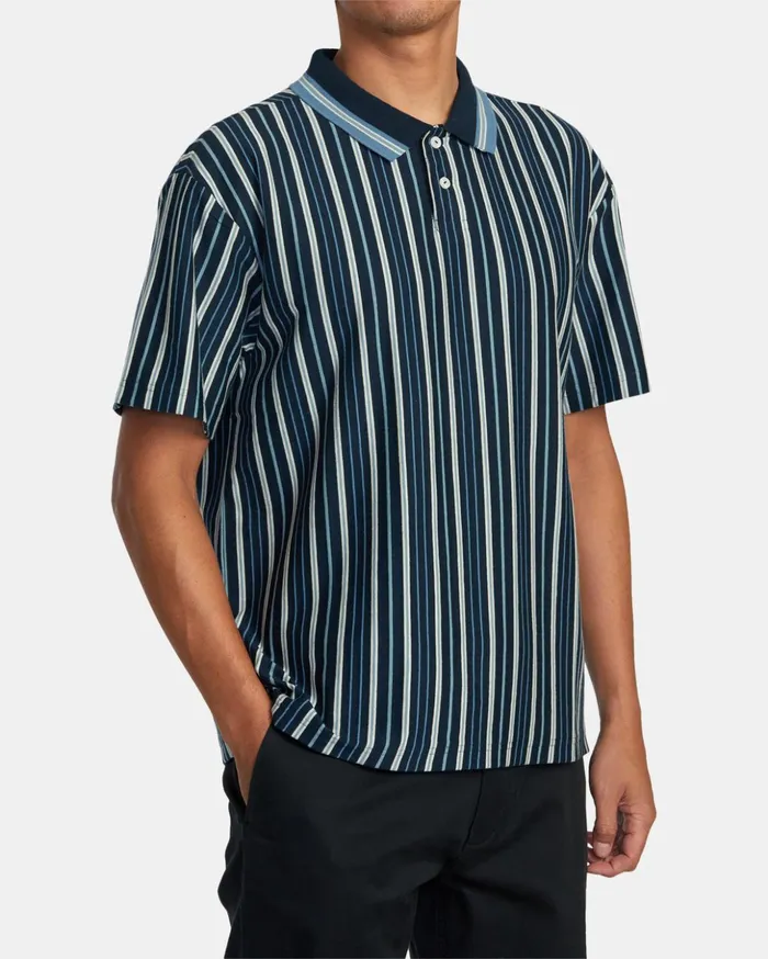 RVCA Short Sleeves Uptown Stripe Short Sleeve Polo Shirt Moody Blue 8211 Men RVCA Short Sleeves Uptown Stripe Short Sleeve Polo Shirt Moody Blue 8211 Men
