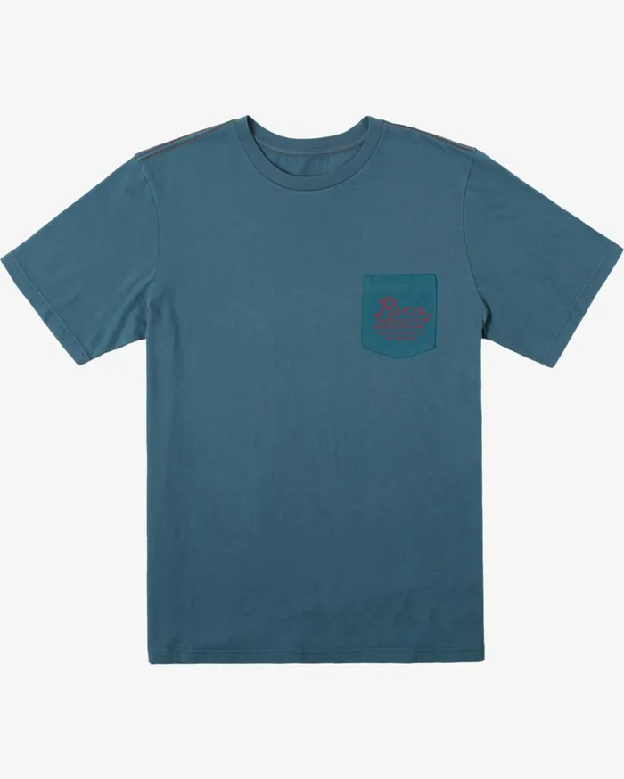 RVCA Short Sleeves Valley Script TShirt Duck Blue 8211 Men