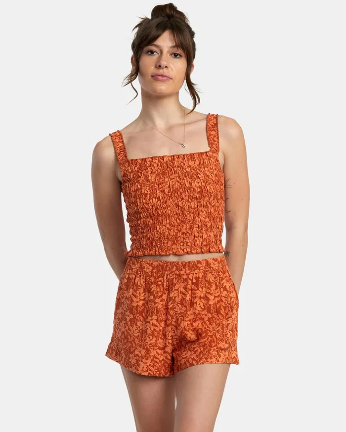 RVCA Shorts Skirts Sawyer Print Elastic Waist Shorts Sandlewood 8211 Women