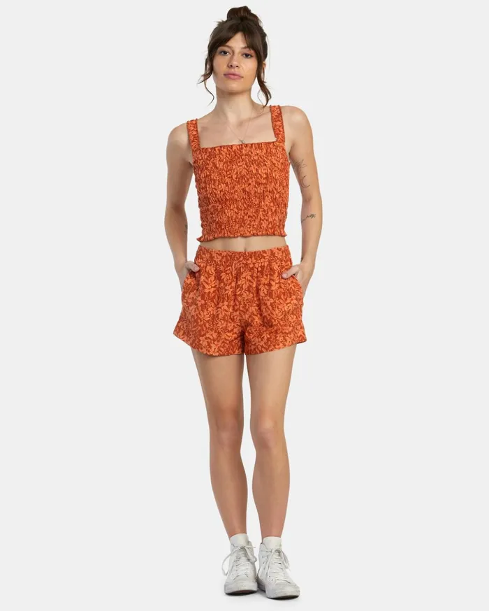 RVCA Shorts Skirts Sawyer Print Elastic Waist Shorts Sandlewood 8211 Women