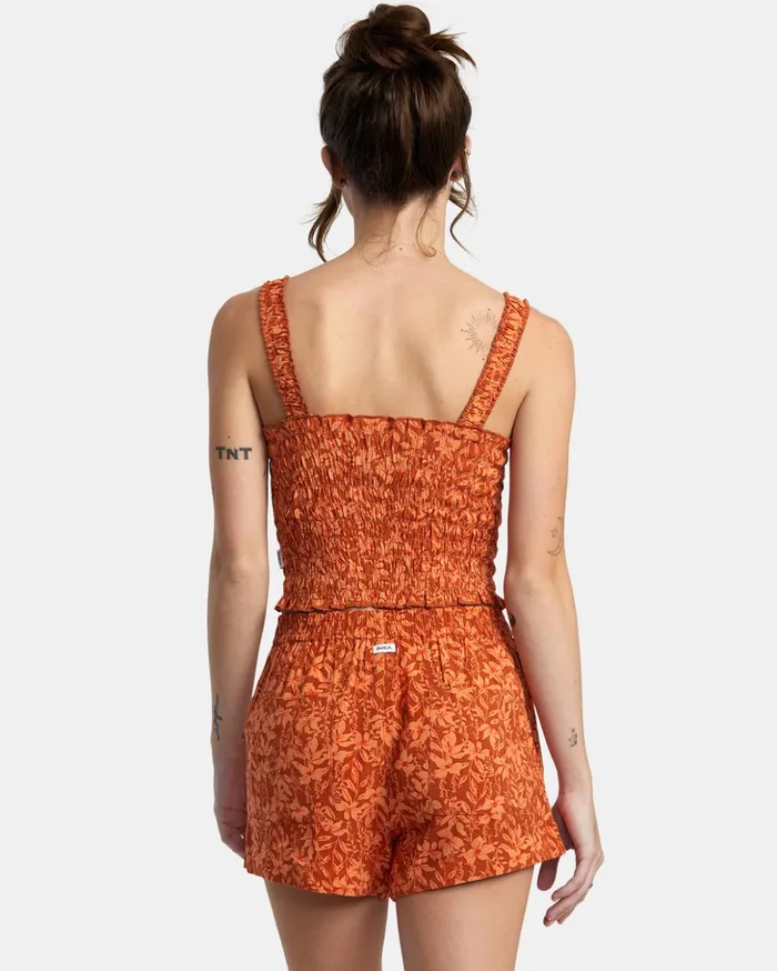 RVCA Shorts Skirts Sawyer Print Elastic Waist Shorts Sandlewood 8211 Women