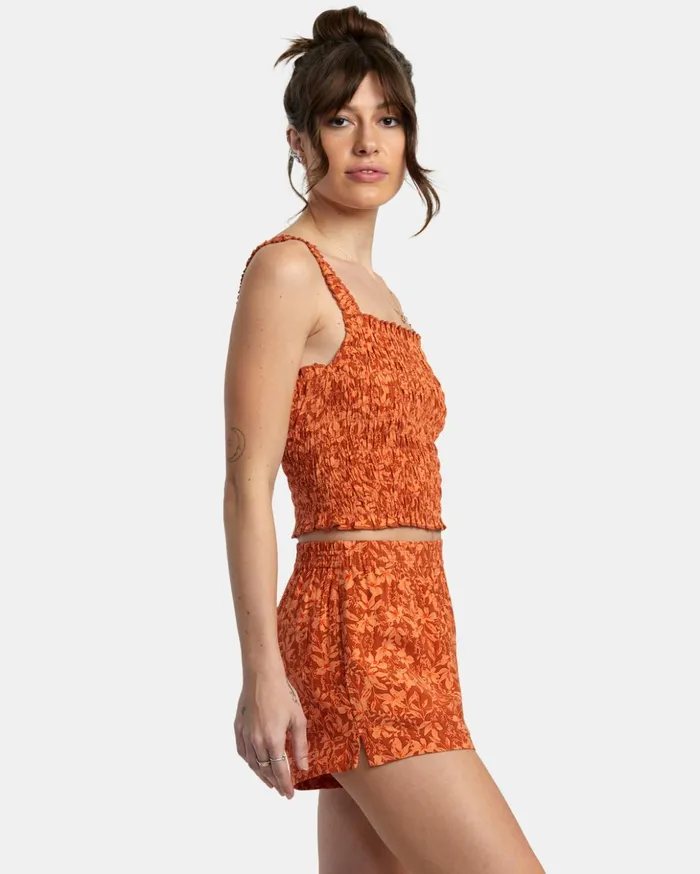 RVCA Shorts Skirts Sawyer Print Elastic Waist Shorts Sandlewood 8211 Women