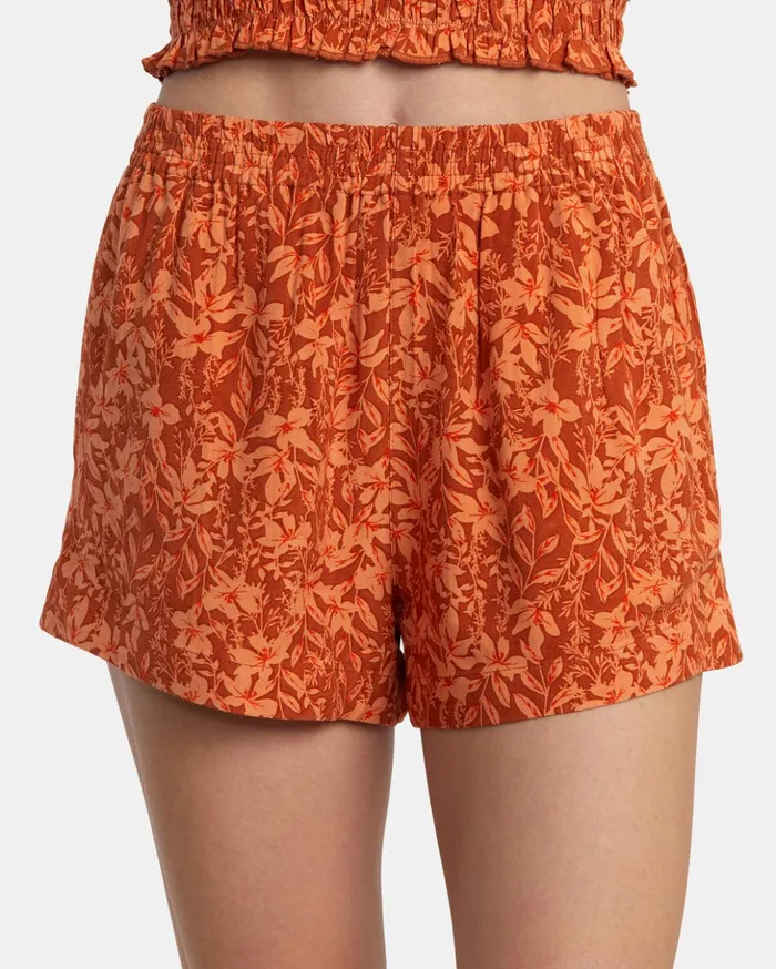RVCA Shorts Skirts Sawyer Print Elastic Waist Shorts Sandlewood 8211 Women