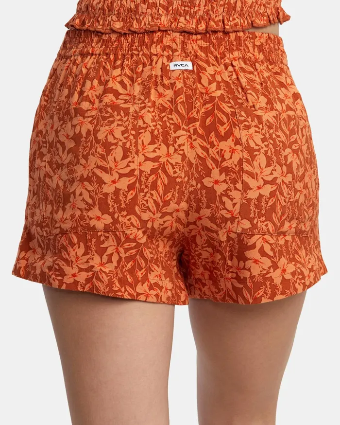 RVCA Shorts Skirts Sawyer Print Elastic Waist Shorts Sandlewood 8211 Women