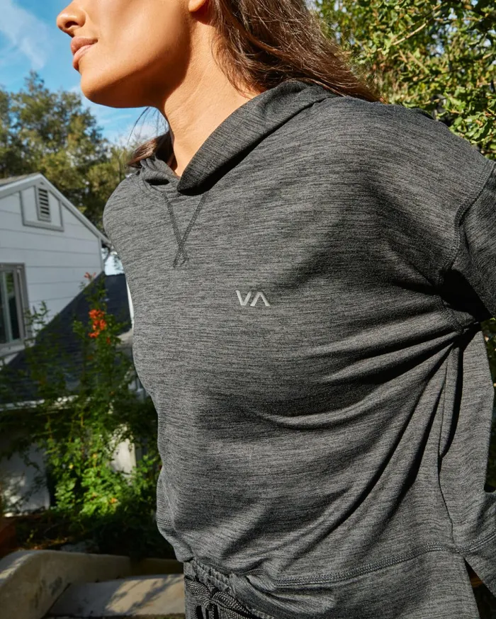 RVCA Tops CAble Cropped Workout Hoodie Black Heather 8211 Women