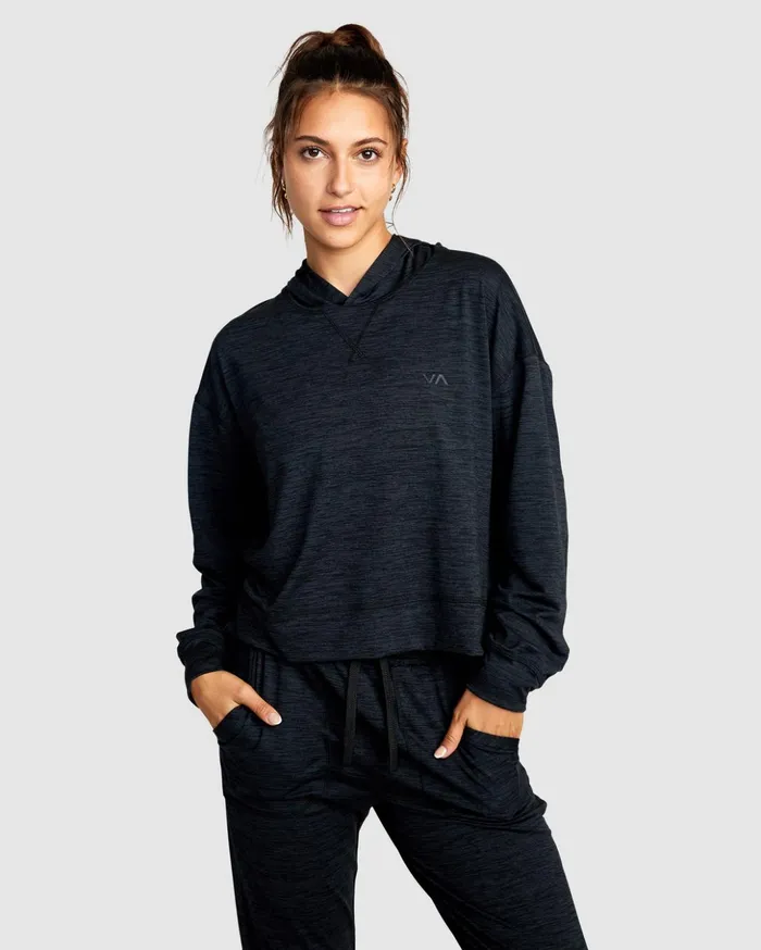 RVCA Tops CAble Cropped Workout Hoodie Black Heather 8211 Women