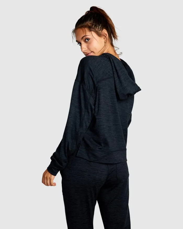 RVCA Tops CAble Cropped Workout Hoodie Black Heather 8211 Women