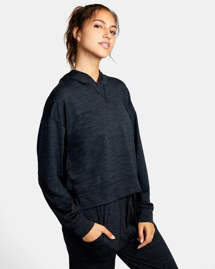 RVCA Tops CAble Cropped Workout Hoodie Black Heather 8211 Women