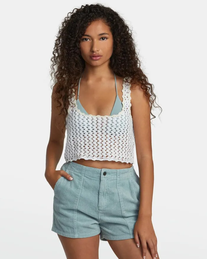 RVCA Tops Railed Crochet Crop Top Whisper White 8211 Women