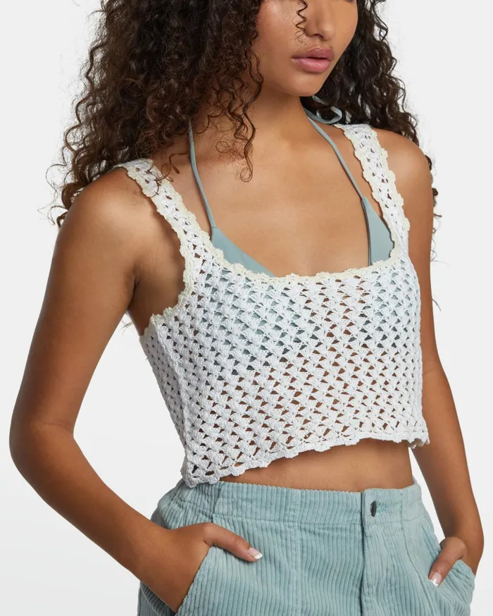 RVCA Tops Railed Crochet Crop Top Whisper White 8211 Women