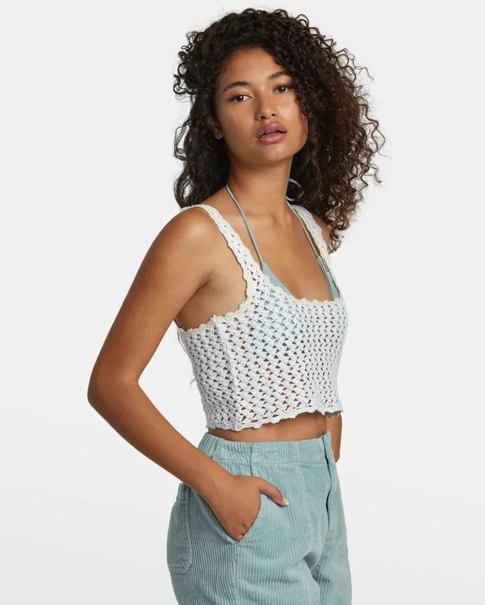 RVCA Tops Railed Crochet Crop Top Whisper White 8211 Women