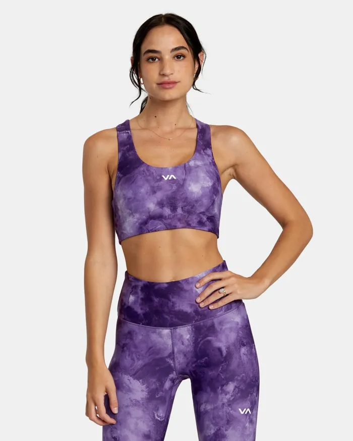 RVCA Tops VA Essential Mid Support Sports Bra Grape Tie Dye 8211 Women