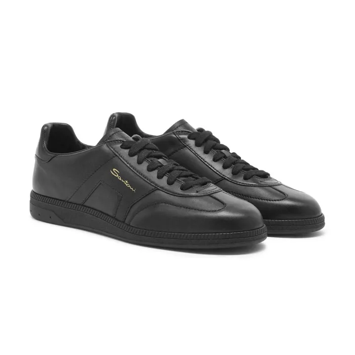 Santoni Black Leather Dbs Oly Sneaker Men Sneakers