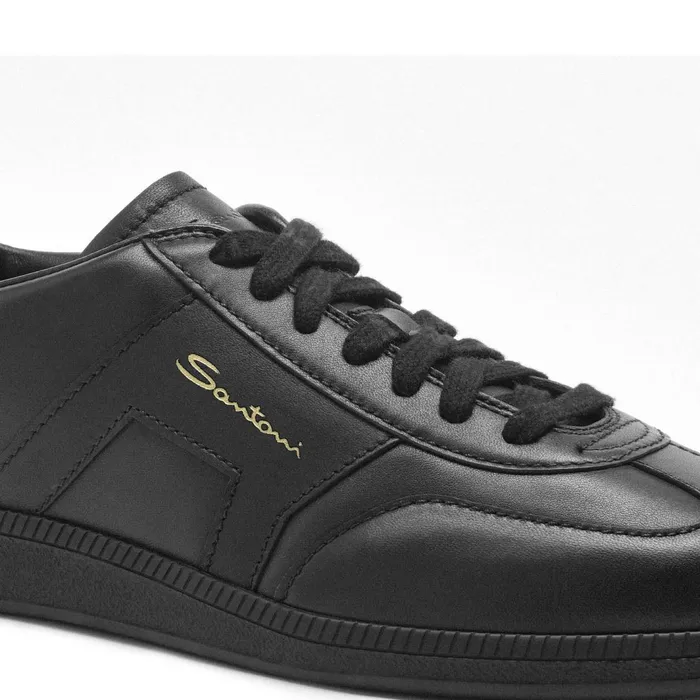 Santoni Black Leather Dbs Oly Sneaker Men Sneakers