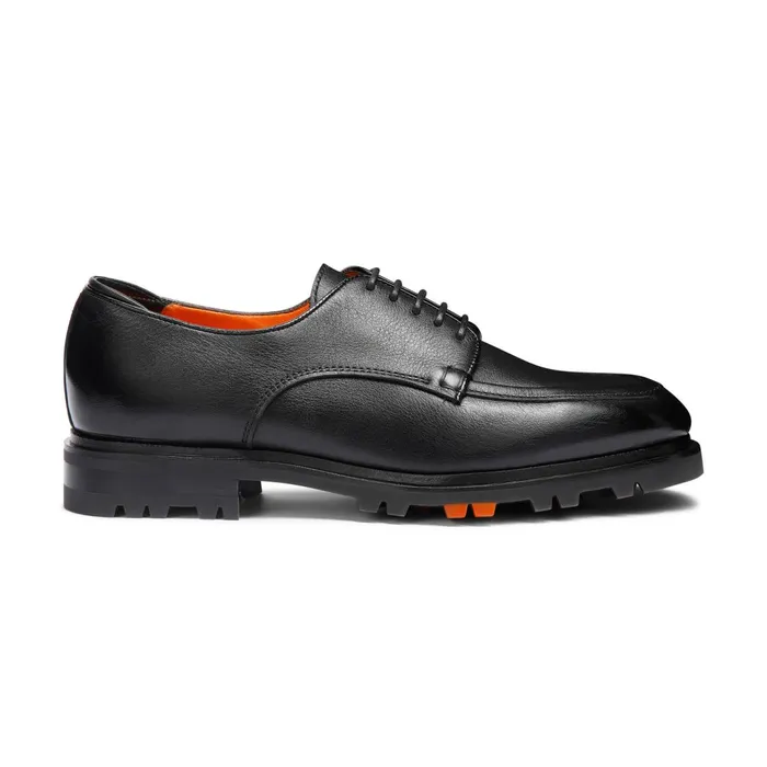 Santoni Black Leather Derby Shoe Men LaceUps