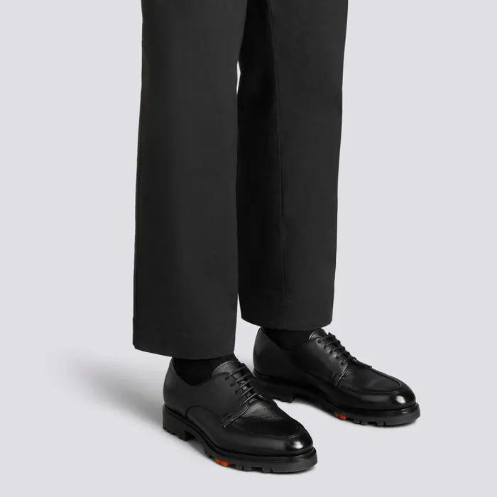 Santoni Black Leather Derby Shoe Men LaceUps